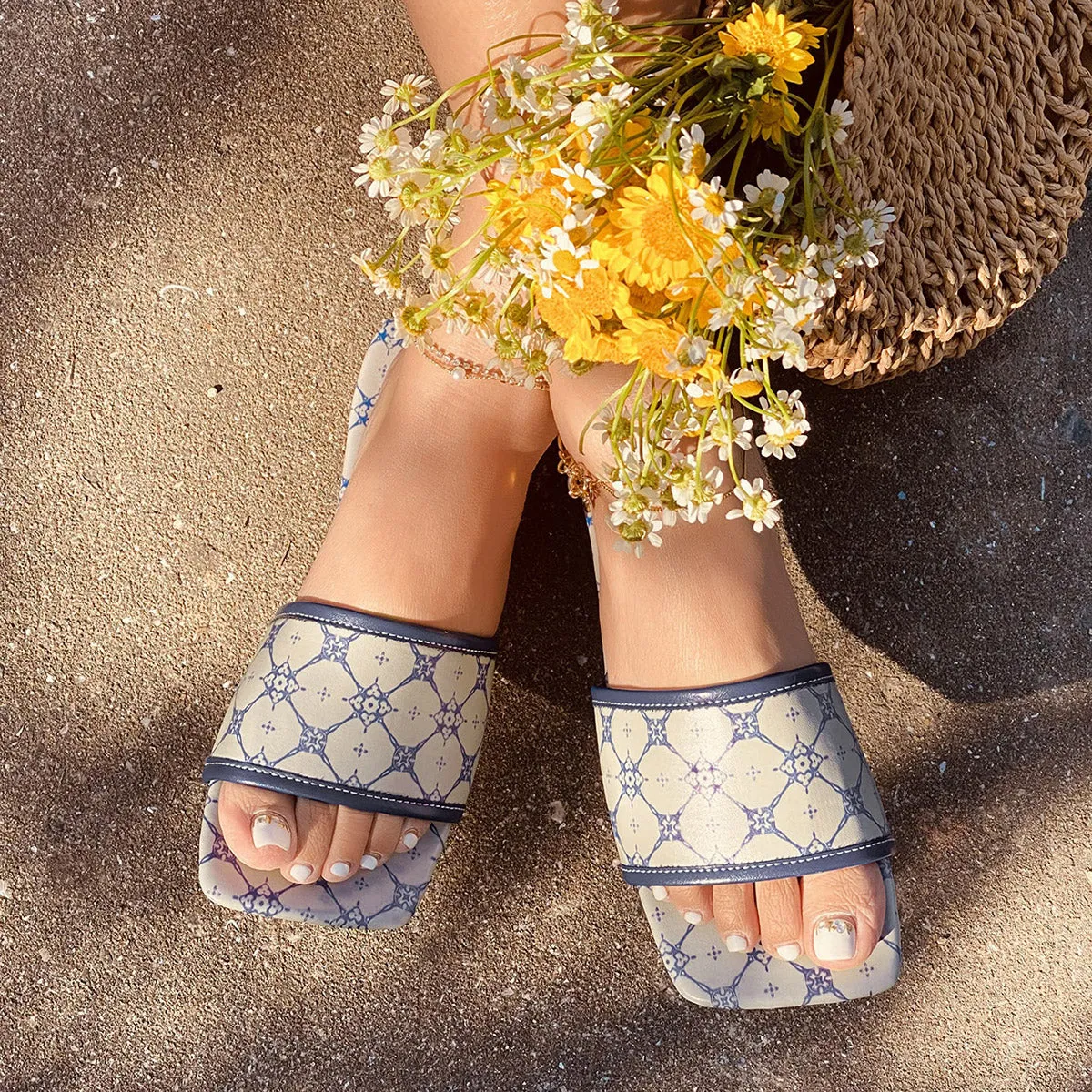 Casual Square Toe Print Slippers Slip on Flat Sandals sold by Tinstree product image thumbnail 3