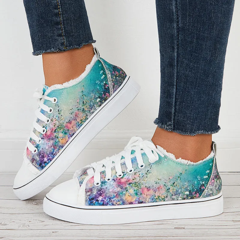 Floral Low Top Canvas Sneakers Lace Up Flats Walking Shoes sold by Tinstree