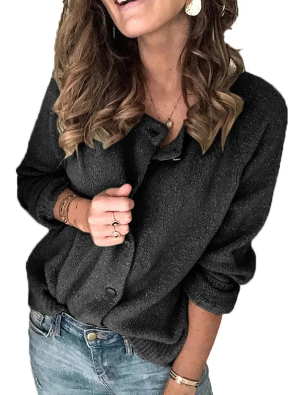 Women Crewneck Cropped Cardigan Sweater Loose Long Sleeve Knit Sweater sold by Tinstree