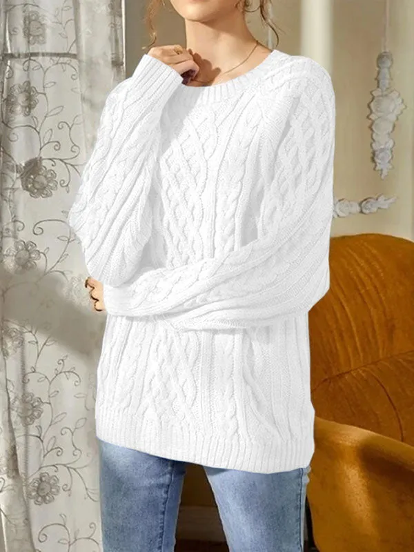 Women Crewneck Sweater Casual Solid Color Cable Knit Long Sleeve Pullover Tops sold by Tinstree product image thumbnail 5