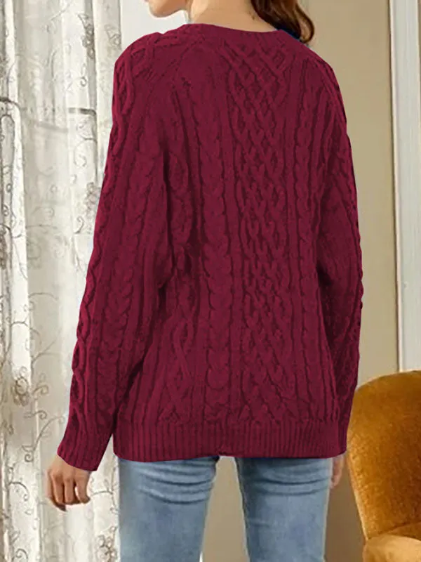 Women Crewneck Sweater Casual Solid Color Cable Knit Long Sleeve Pullover Tops sold by Tinstree product image thumbnail 4