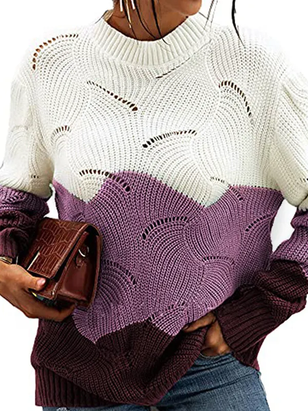 Women Crewneck Long Sleeve Hollow Out Knit Sweater Loose Pullover Jumper Tops sold by Tinstree product image thumbnail 3