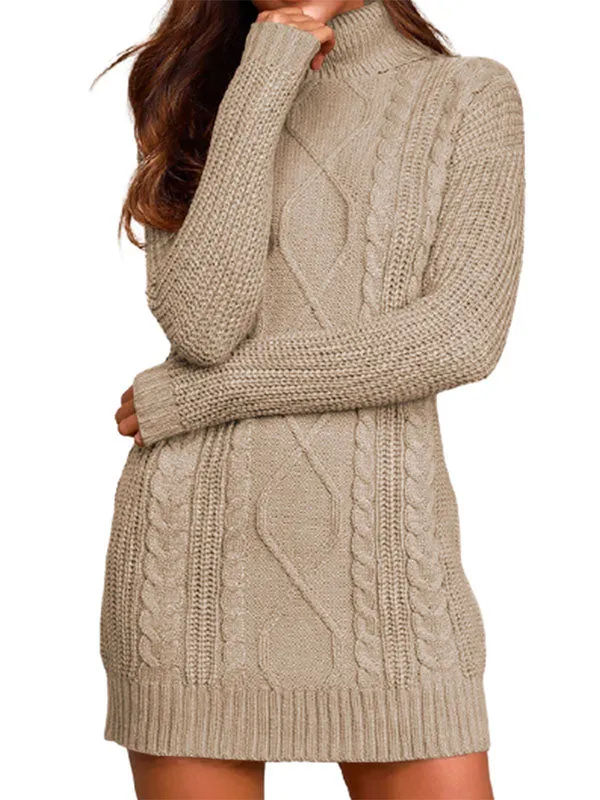 Women Turtleneck Long Sleeve Sweater Dress Slim Fit Cable Knit Pullover Sweaters Tops sold by Tinstree product image thumbnail 5