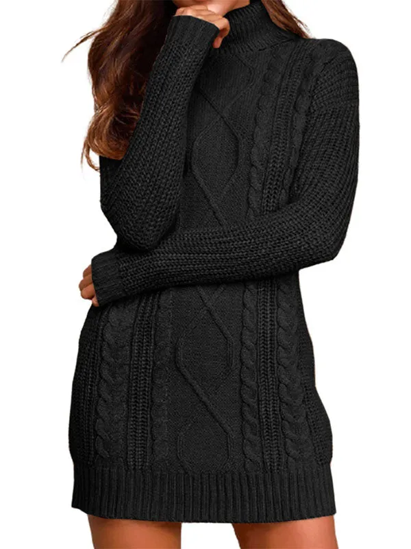 Women Turtleneck Long Sleeve Sweater Dress Slim Fit Cable Knit Pullover Sweaters Tops sold by Tinstree product image thumbnail 3