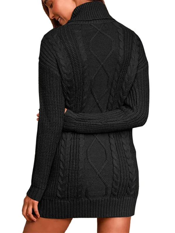 Women Turtleneck Long Sleeve Sweater Dress Slim Fit Cable Knit Pullover Sweaters Tops sold by Tinstree product image thumbnail 4