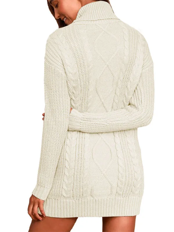 Women Turtleneck Long Sleeve Sweater Dress Slim Fit Cable Knit Pullover Sweaters Tops sold by Tinstree product image thumbnail 2