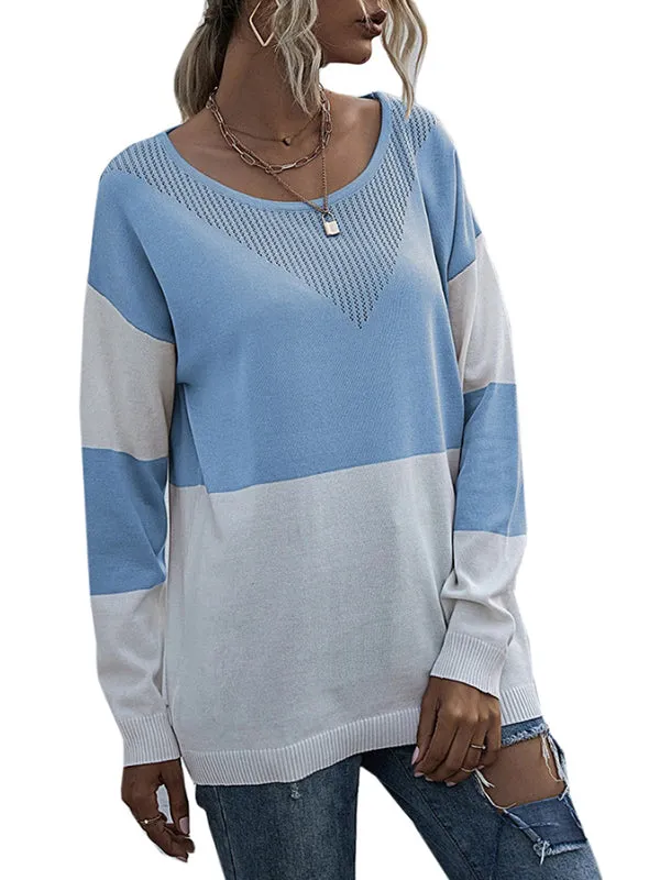 Women Casual Long Sleeve Color Block Tops Crewneck Sweatshirts Loose Fit Pullovers sold by Tinstree product image thumbnail 2