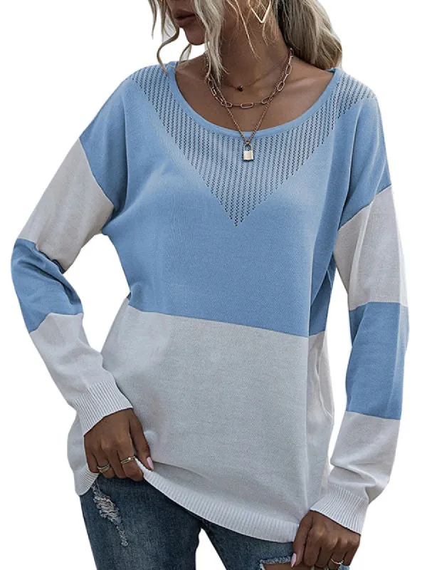 Women Casual Long Sleeve Color Block Tops Crewneck Sweatshirts Loose Fit Pullovers sold by Tinstree