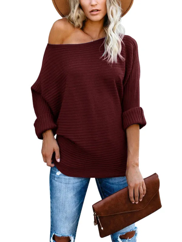 Women Off Shoulder Sweater Long Sleeve Loose Oversized Pullover Knit Jumper sold by Tinstree