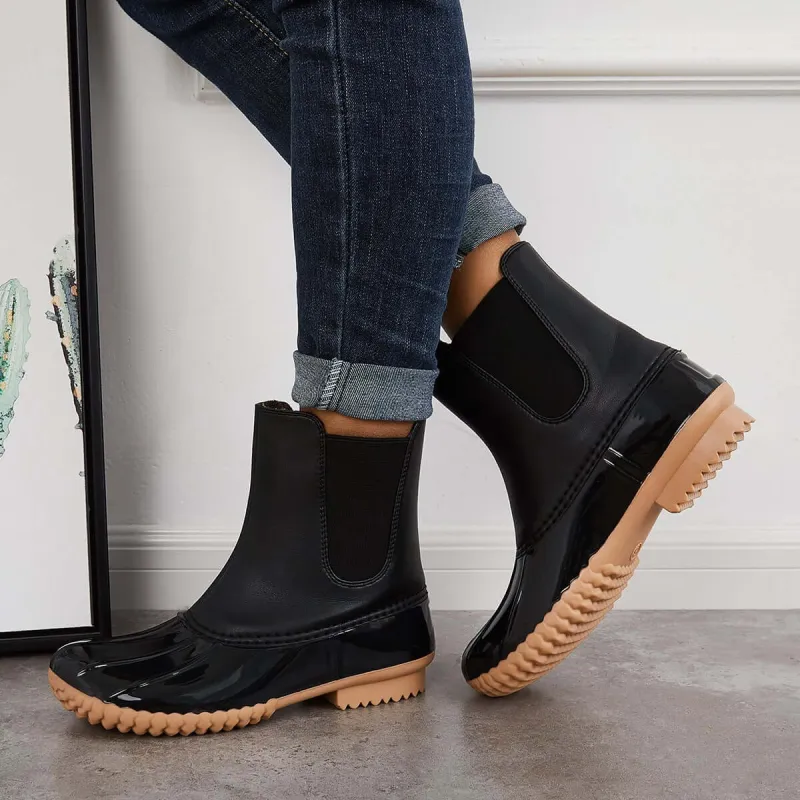Waterproof Slip on Duck Booties Two Tone Chelsea Ankle Boots sold by Tinstree