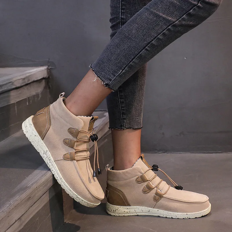 Women Warm Flat Ankle Boots Casual High Top Walking Shoes sold by Tinstree