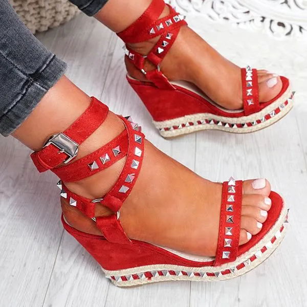 Rivet Decor Strappy Wedges Espadrille Platform Ankle Strap Sandals sold by Tinstree product image thumbnail 2