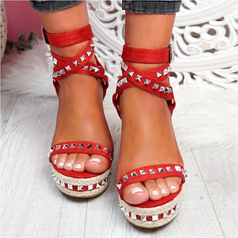 Rivet Decor Strappy Wedges Espadrille Platform Ankle Strap Sandals sold by Tinstree product image thumbnail 3