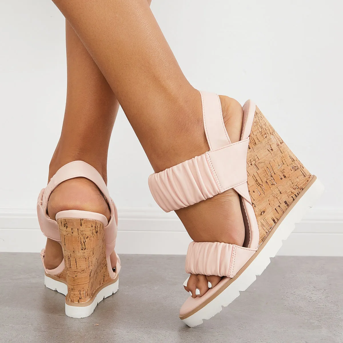 Open Toe Ankle Strap Ruched Sandals Platform Wedge Heels sold by Tinstree product image thumbnail 5