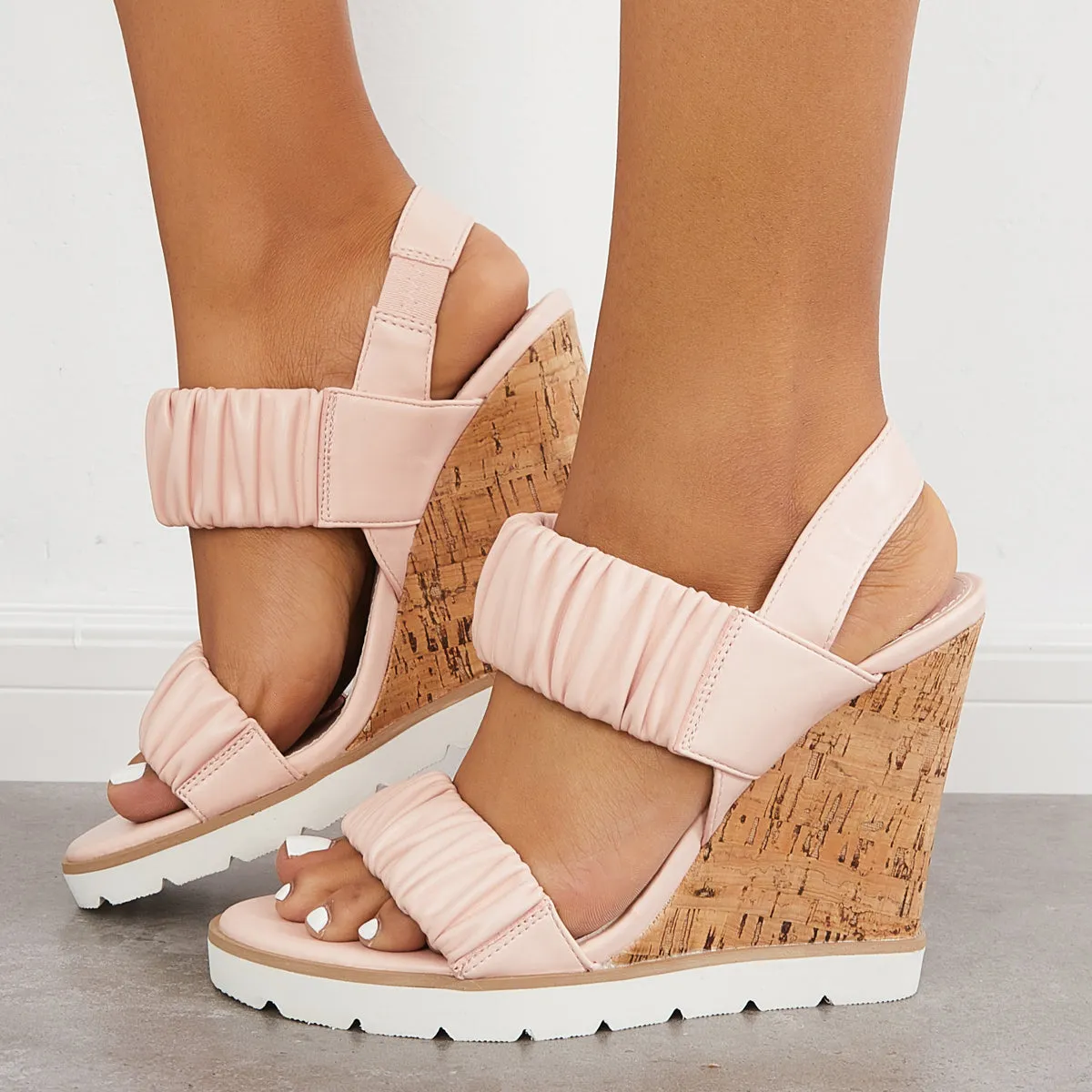 Open Toe Ankle Strap Ruched Sandals Platform Wedge Heels sold by Tinstree product image thumbnail 2