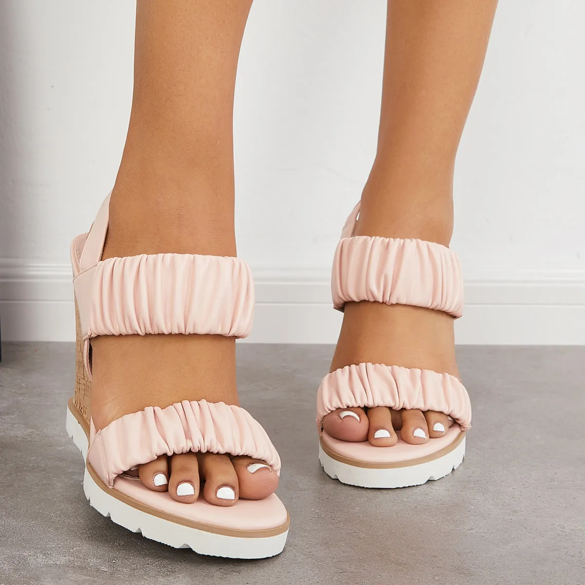 Open Toe Ankle Strap Ruched Sandals Platform Wedge Heels sold by Tinstree product image thumbnail 3