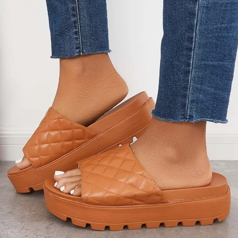 Casual Lug Sole Slide Sandals Slip-on Platform Slippers sold by Tinstree