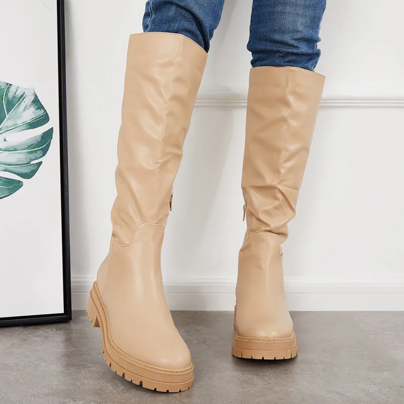 Platform Knee High Tall Boots Chunky Block Heel Riding Boots sold by Tinstree