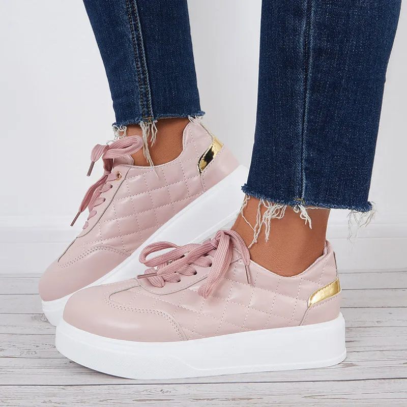 Women Lace Up Platform Sneakers Casual Walking Shoes sold by Tinstree