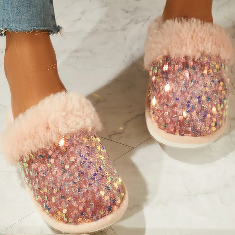 Shiny Warm Faux Fur Mule Slipper Furry Soft Slip on Shoes sold by Tinstree product image thumbnail 3