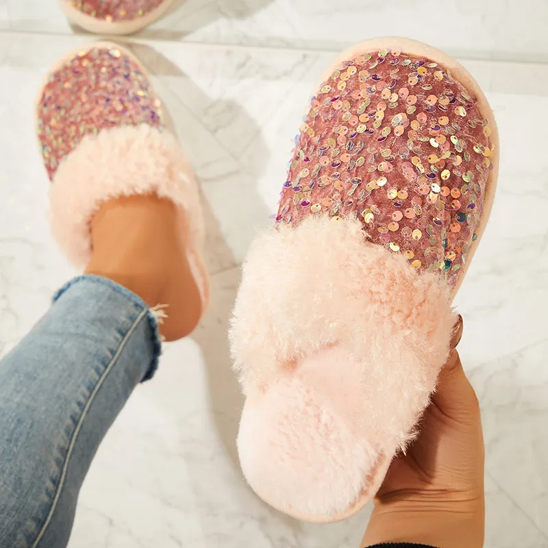 Shiny Warm Faux Fur Mule Slipper Furry Soft Slip on Shoes sold by Tinstree product image thumbnail 4