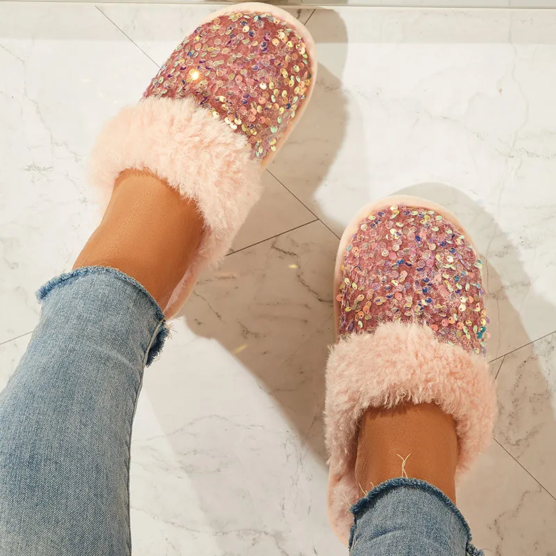 Shiny Warm Faux Fur Mule Slipper Furry Soft Slip on Shoes sold by Tinstree product image thumbnail 2
