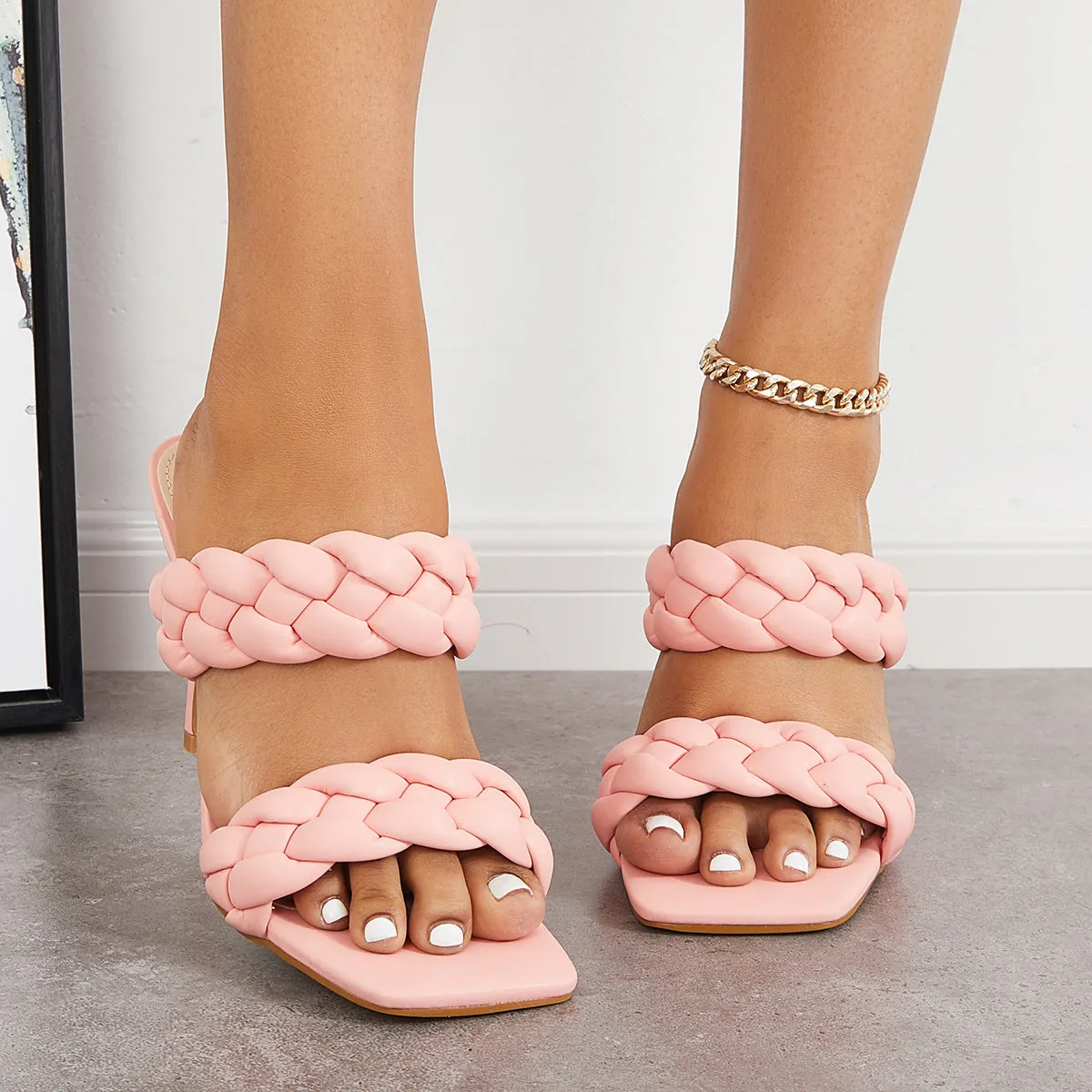 Double Braided Strap Stiletto High Heeled Mules Slip on Backless Sandals sold by Tinstree product image thumbnail 3