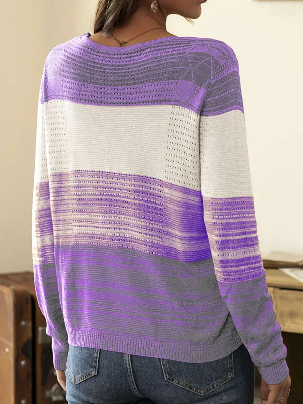 Women Color Block Sweaters Long Sleeve Crewneck Pullover Knit Jumper Tops sold by Tinstree product image thumbnail 2