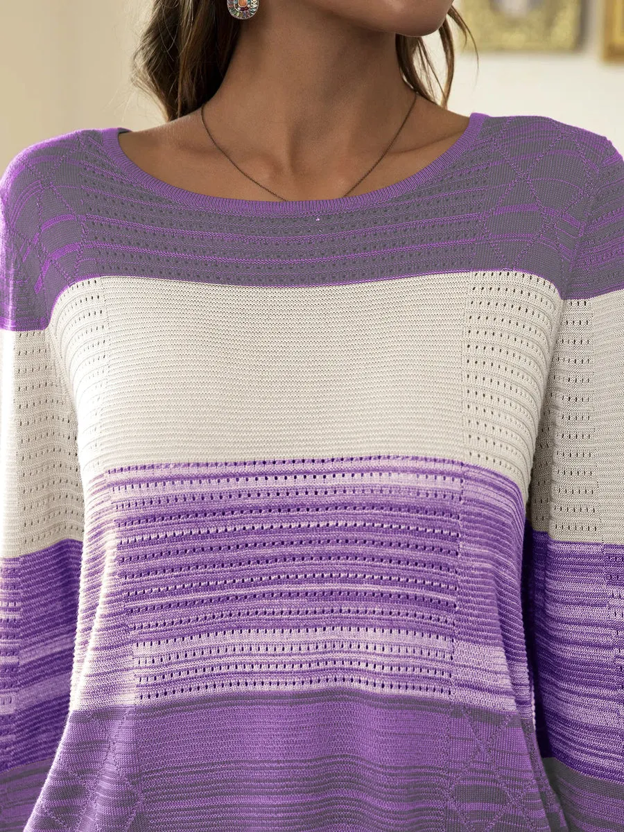 Women Color Block Sweaters Long Sleeve Crewneck Pullover Knit Jumper Tops sold by Tinstree product image thumbnail 3