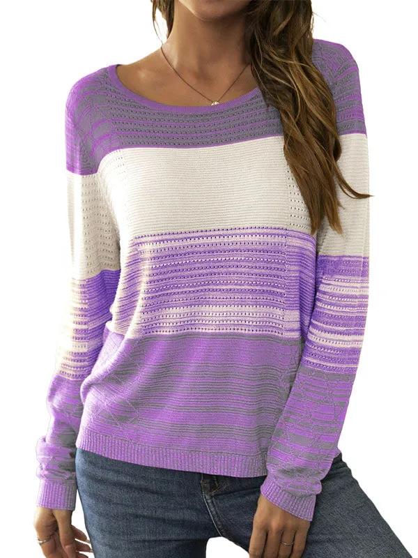 Women Color Block Sweaters Long Sleeve Crewneck Pullover Knit Jumper Tops sold by Tinstree product image thumbnail 4