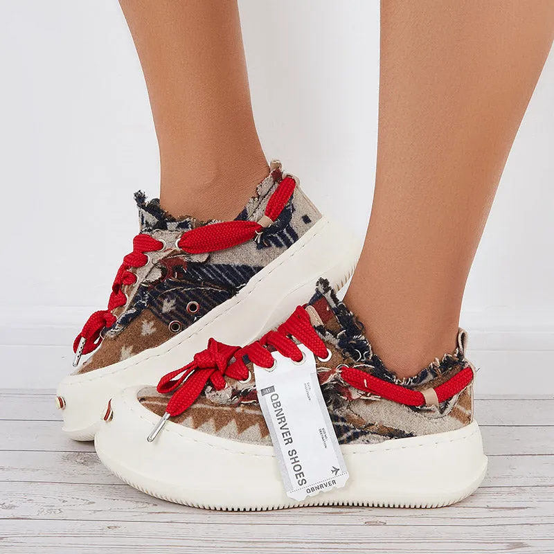 Women Low Top Platform Sneakers Lace Up Walking Shoes sold by Tinstree