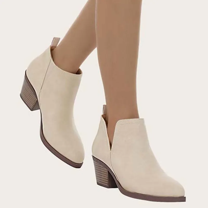 Cutout Ankle Boots Slip on Chunky Heel Western Booties sold by Tinstree