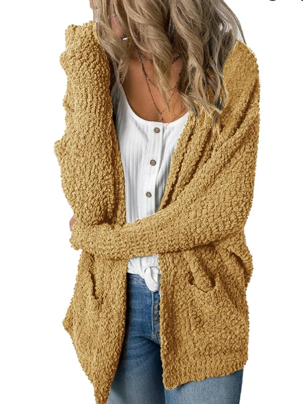 Women Fuzzy Knit Cardigans Cozy Popcorn Fall Sweaters Open Front Long Sleeve Coat sold by Tinstree