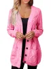 Women Long Sleeve Cable Knit Sweater Button Open Front Cardigans Coat sold by Tinstree
