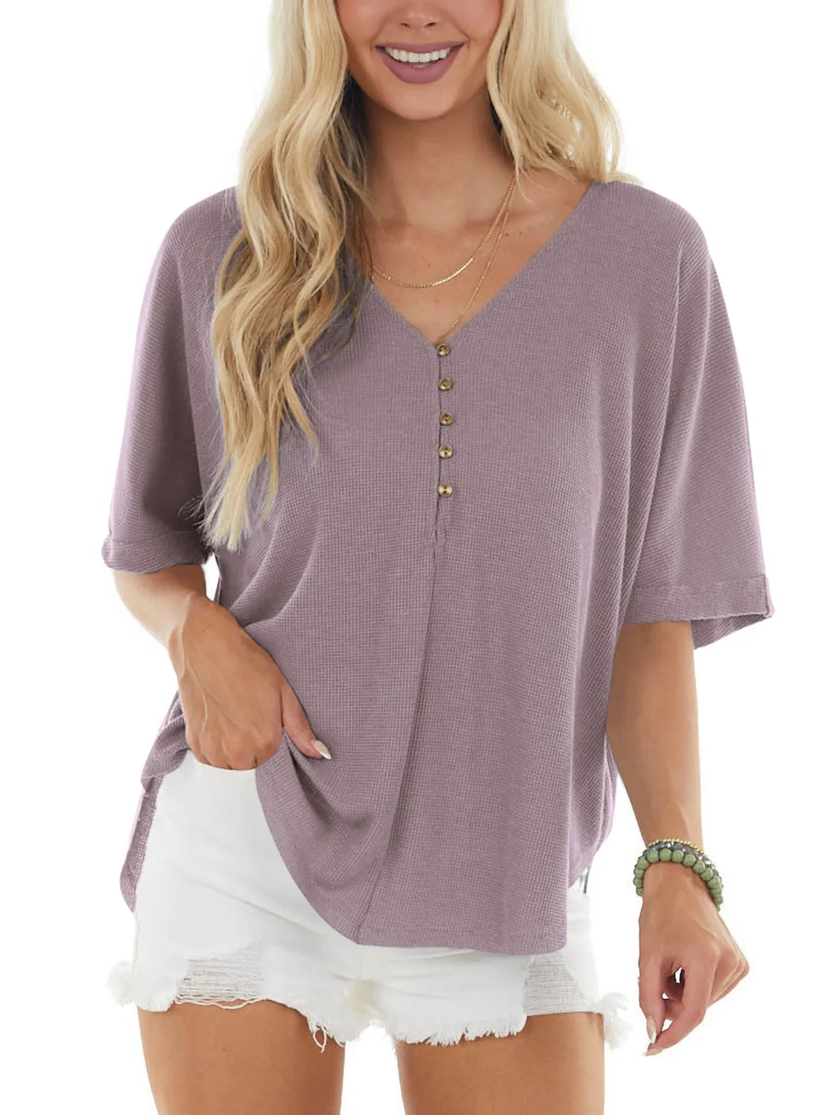 Women'S Short Sleeve V Neck T Shirts Oversized Summer Casual Tunic Tops Blouses sold by Tinstree