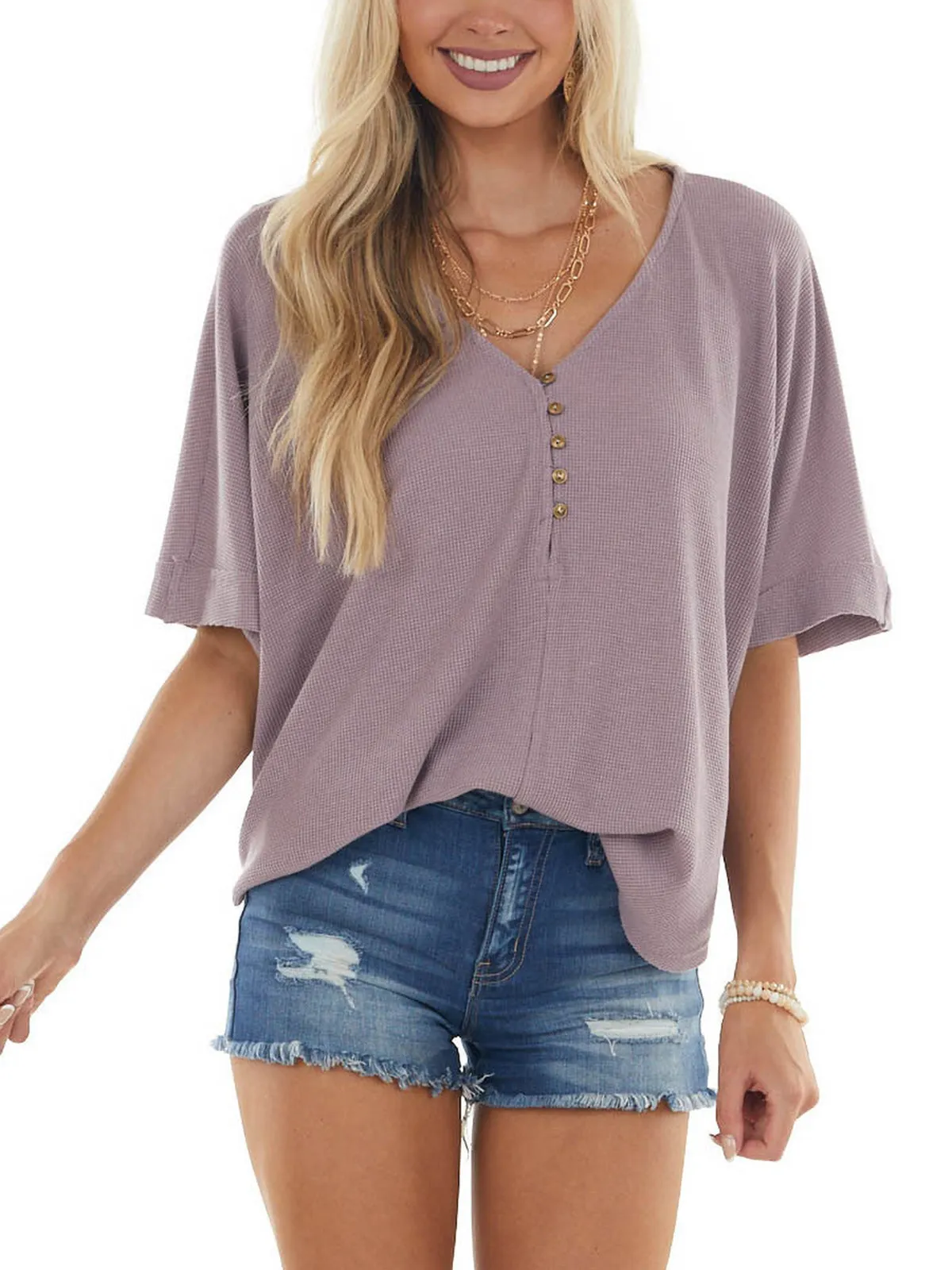 Women'S Short Sleeve V Neck T Shirts Oversized Summer Casual Tunic Tops Blouses sold by Tinstree product image thumbnail 4