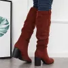 Pointed Toe Knee High Tall Boots Chunky Stacked Heel Riding Boots sold by Tinstree