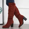 Pointed Toe Knee High Tall Boots Chunky Stacked Heel Riding Boots sold by Tinstree