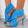 Braided Woven Stilettos High Heels Criss Cross Ankle Strap Sandals sold by Tinstree