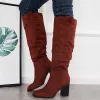 Pointed Toe Knee High Tall Boots Chunky Stacked Heel Riding Boots sold by Tinstree