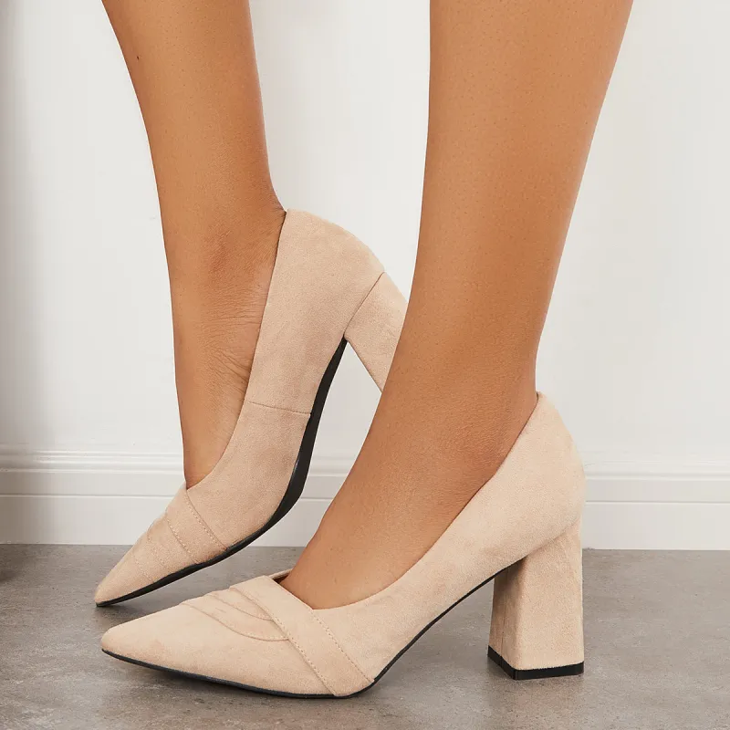 Closed Toe Chunky Block High Heel Pumps Dress Shoes sold by Tinstree