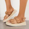 Ruched Espadrilles Platform Wedges Velcro Strap Slingback Sandals sold by Tinstree