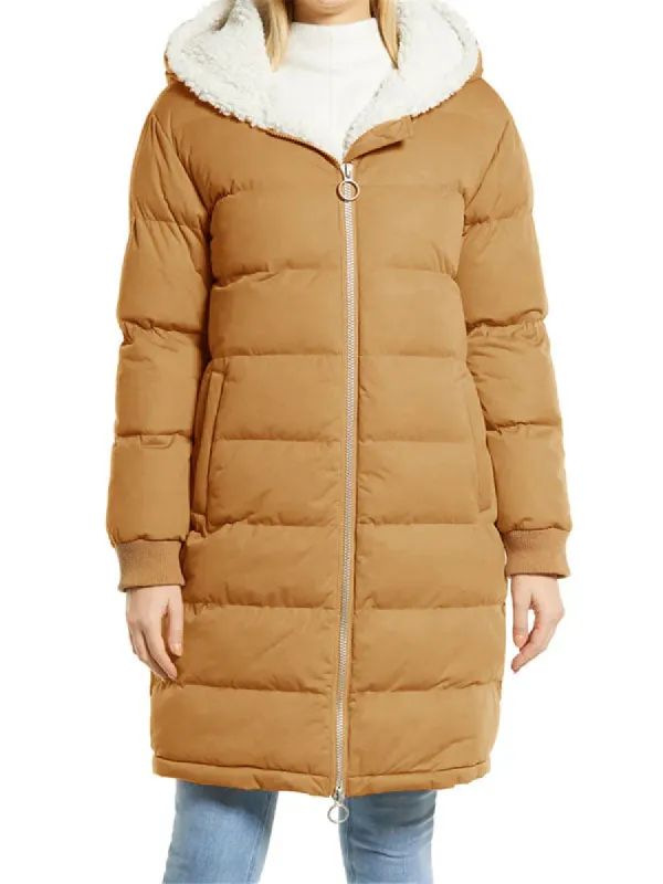 Women Winter Warm Coats Sherpa Fleece Lined Long Zip Hooded Puffer Jacket Outerwear sold by Tinstree