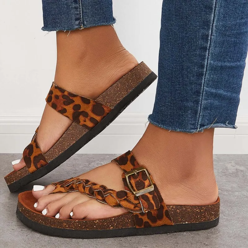 Cork Footbed Sandals Flip Flop Toe Rings Slide Shoes sold by Tinstree