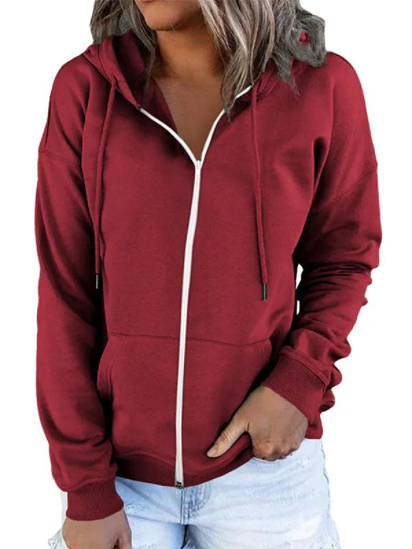Women Full Zip Up Hoodie Long Sleeve Hooded Sweatshirts Pockets Jacket Coat sold by Tinstree