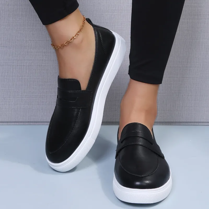Black Low Top Platform Loafers Slip on Walking Shoes sold by Tinstree