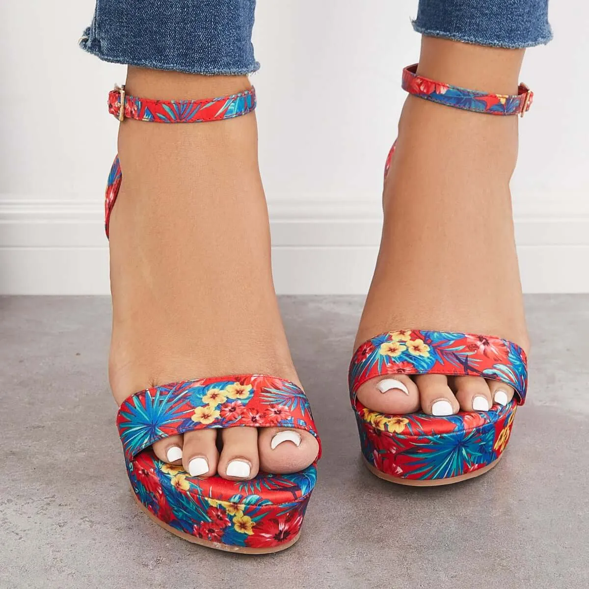 Printed Floral Style Platform Wedges Ankle Strap Sandals sold by Tinstree product image thumbnail 2