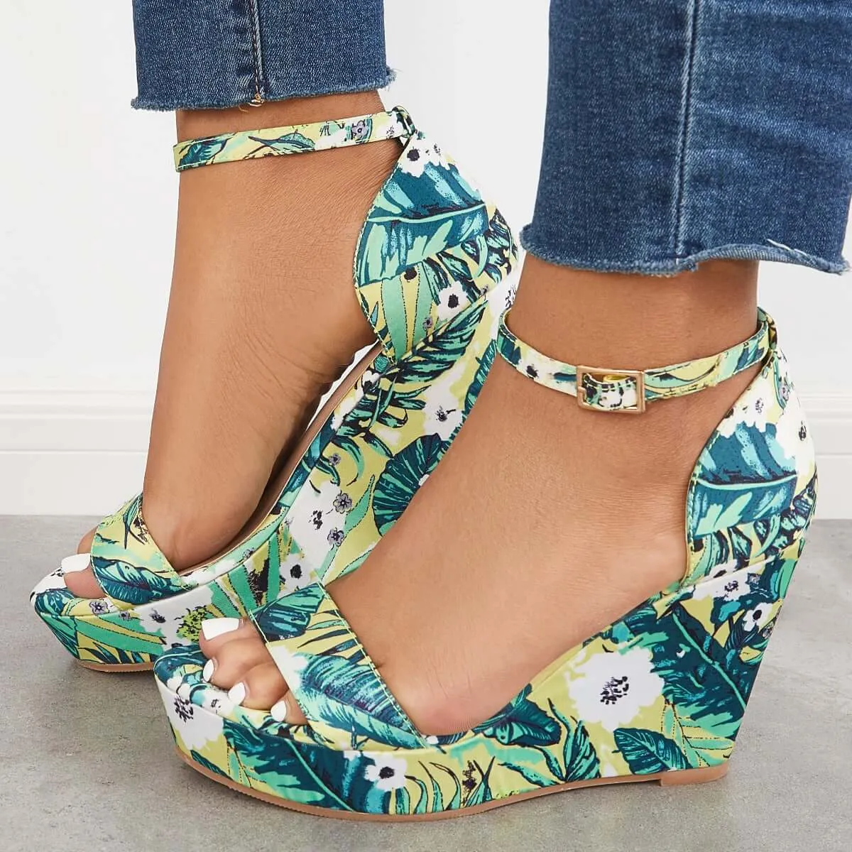 Printed Floral Style Platform Wedges Ankle Strap Sandals sold by Tinstree product image thumbnail 5