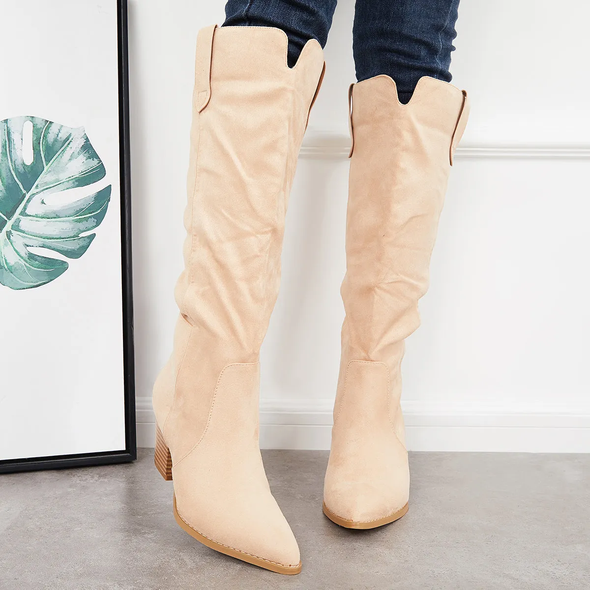 Women Knee High Boots Chunky Block Heel Western Riding Boots sold by Tinstree product image thumbnail 2