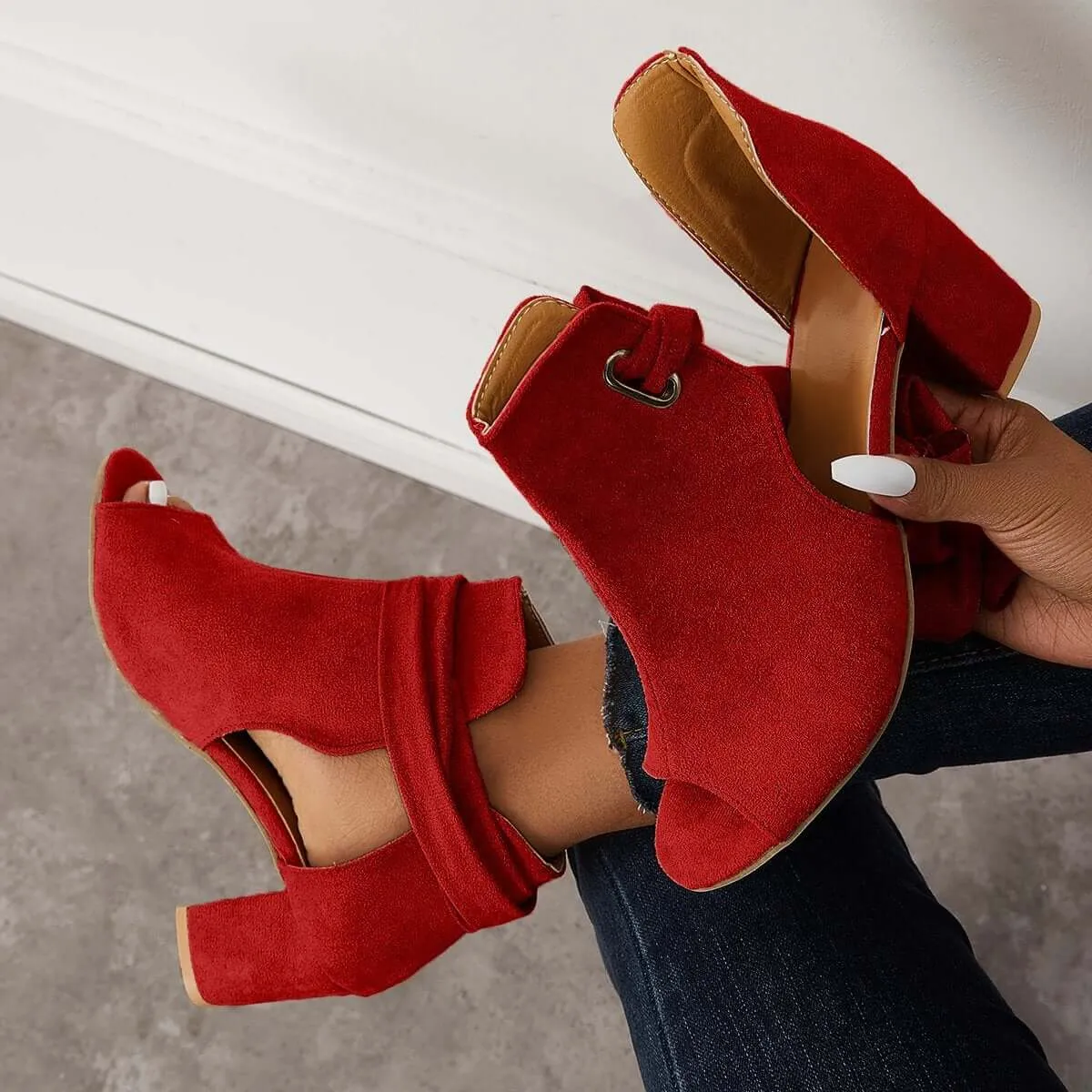 Hollow Chunky High Heels Lace Up Bowknot Ankle Strap Sandals sold by Tinstree product image thumbnail 5